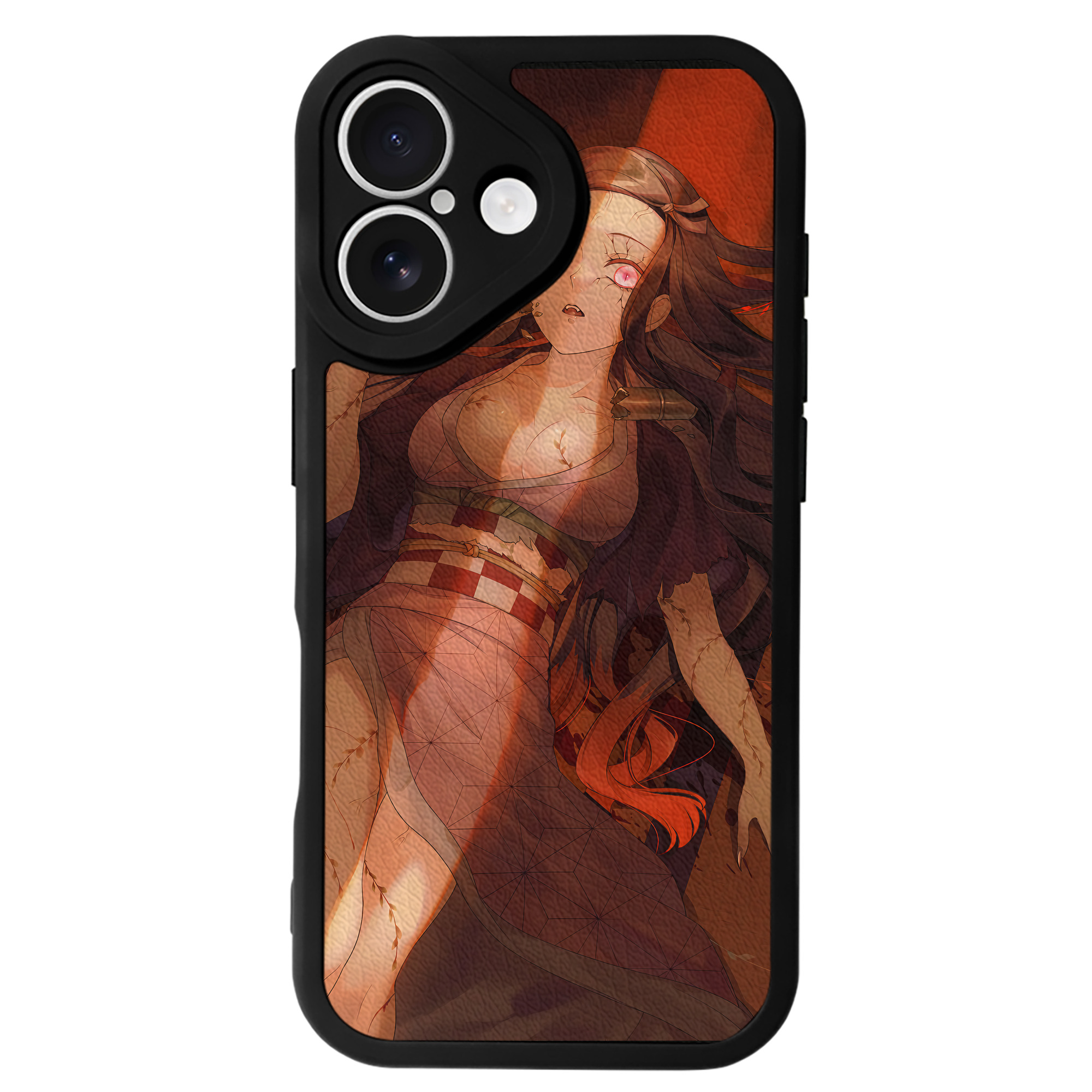 （画像用） 鬼滅の刃（きめつのやいば）竈門 禰󠄀豆子／かまど ねずこ Kamado Nezuko 【iPhone 16シリーズ対応】シリコンスマホケース（レザー調） 材質：シリコン
